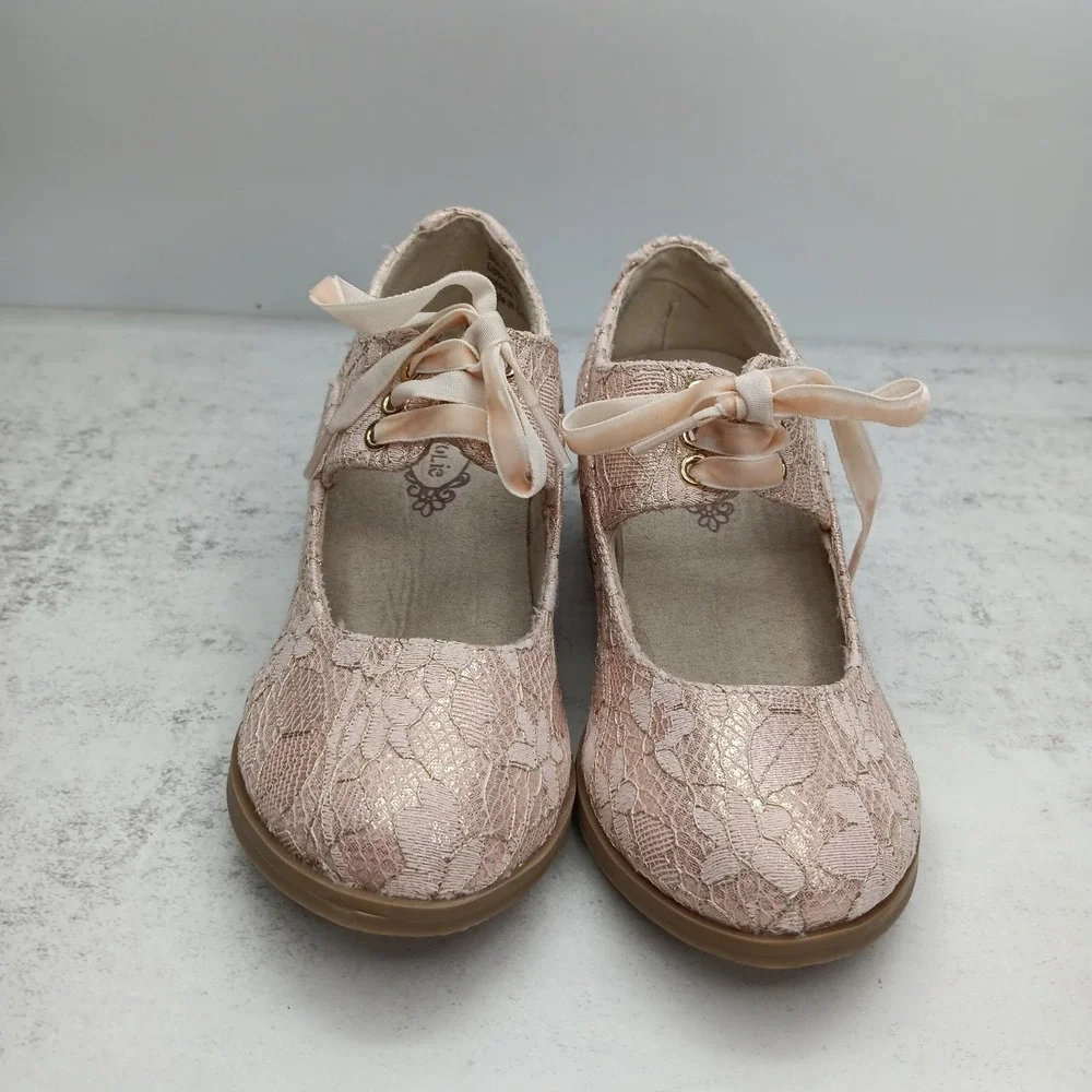 Joyfolie Tribeca Bootie Girls T11 Blush Pink Lace Velvet Lace-Up Elegant Holiday